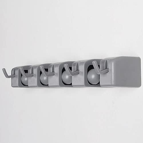 Wall-Mounted Mop Holder with 4 Slots and 5 Hooks