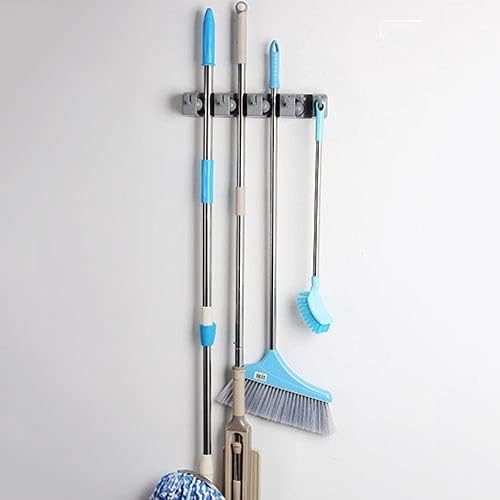 Wall-Mounted Mop Holder with 4 Slots and 5 Hooks