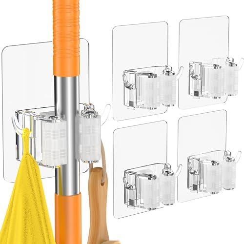 Batur 4 Pack Broom Holder Wall Mount with Hooks