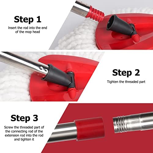 Qulable Spin Mop Handle Replacement - 4-Section Adjustable Red