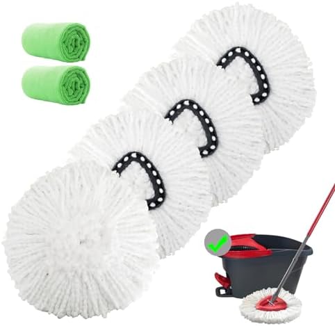 4 Pack Spin Mop Replacement Heads with Extra Microfiber Cloths