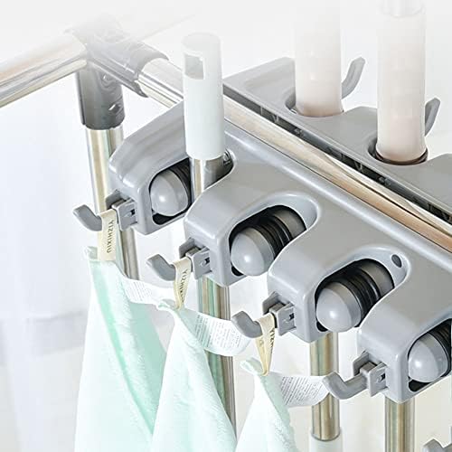 SHIJINHAO Broom Mop Holder with 6 Hooks and Sliding Design