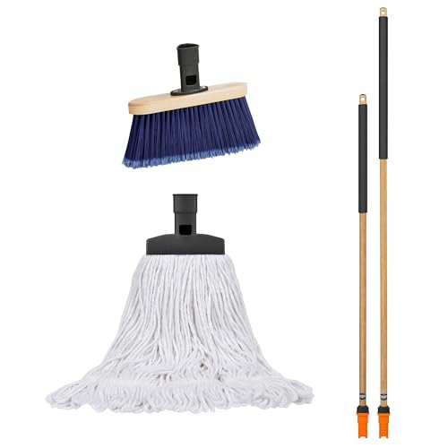 SWOPT Premium Multi-Surface Angle Broom with Cotton Mop and EVA Handles