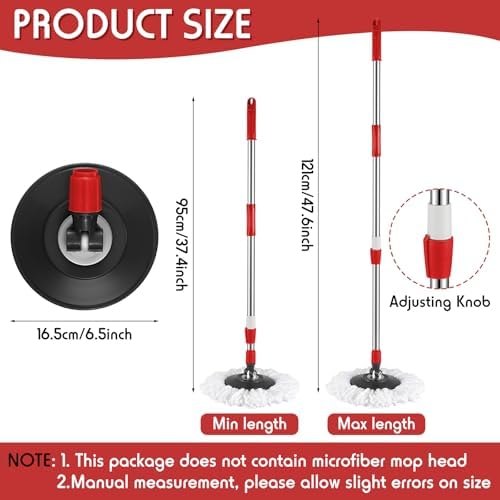Rtteri Spin Mop Handle Replacement - Rotating Telescoping Pole for Cleaning Black