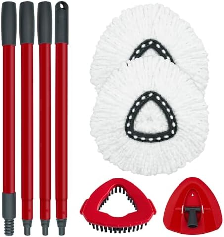 DLAIMI Spin Mop Replacement Set - 2 Microfiber Heads Sturdy Iron Handle 30-58in
