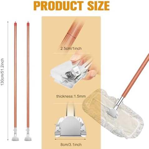 Sliner 6 Pcs Clip on Dust Mop Handle - 512 Inch Mop Stick Replacement
