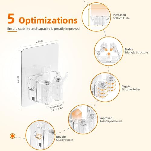 Batur 4 Pack Broom Holder Wall Mount with Hooks