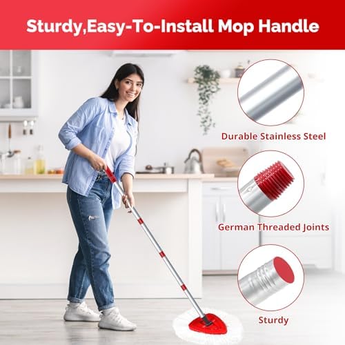 Spin Mop Replacement Head Set with Adjustable Handle and Base