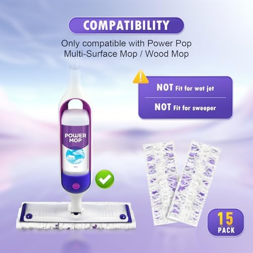 Bisenkud 15 Count Power Mop Refills for Multi-Surface Cleaning