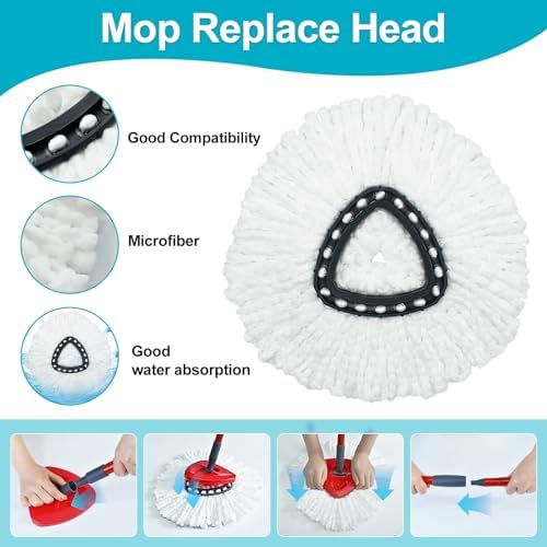 DLAIMI Spin Mop Replacement Set - 2 Microfiber Heads Sturdy Iron Handle 30-58in