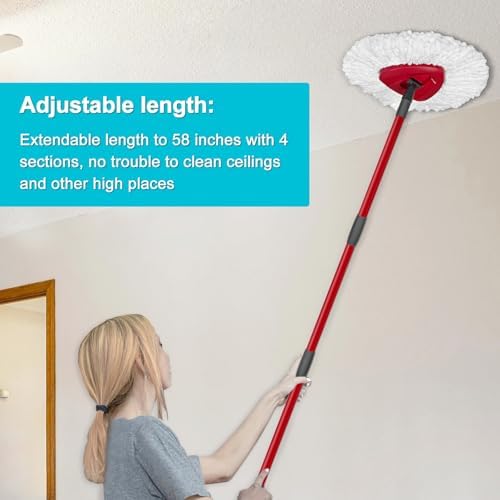 DLAIMI Spin Mop Replacement Set - 2 Microfiber Heads Sturdy Iron Handle 30-58in
