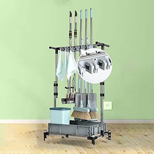 SHIJINHAO Broom Mop Holder with 6 Hooks and Sliding Design