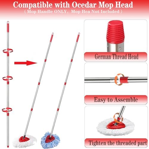 Fazlynyi Spin Mop Handle 4-Section Adjustable