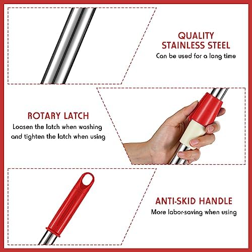 Rtteri Spin Mop Handle Replacement - Rotating Telescoping Pole for Cleaning Black