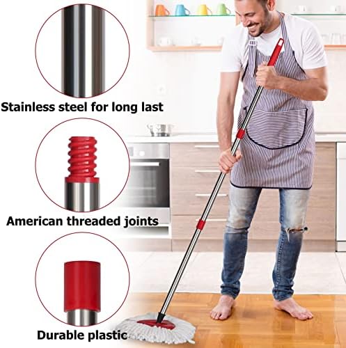 Qulable Spin Mop Handle Replacement - 4-Section Adjustable Red