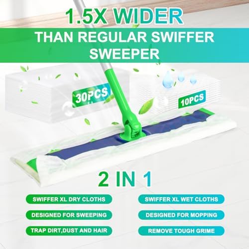 SAUAUSUN 40 Count XL Mopping Cloths Kit for Swiffer Sweeper XL