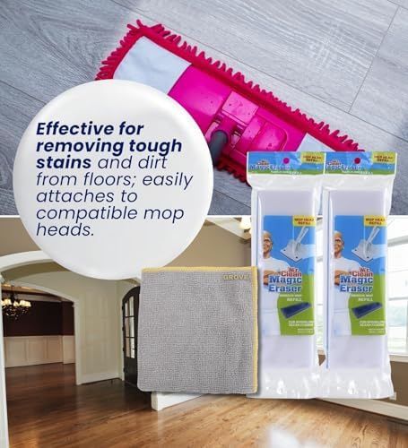 GROVE Squeeze Sponge Mop Refill Bundle - 3 Items with Microfiber Cloth