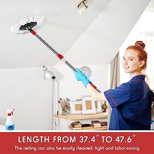 Rtteri Spin Mop Handle Replacement - Rotating Telescoping Pole for Cleaning Black