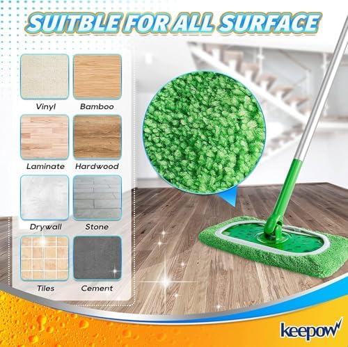KEEPOW Reusable Microfiber Mop Pads - 4 Pack for Swiffer Sweeper