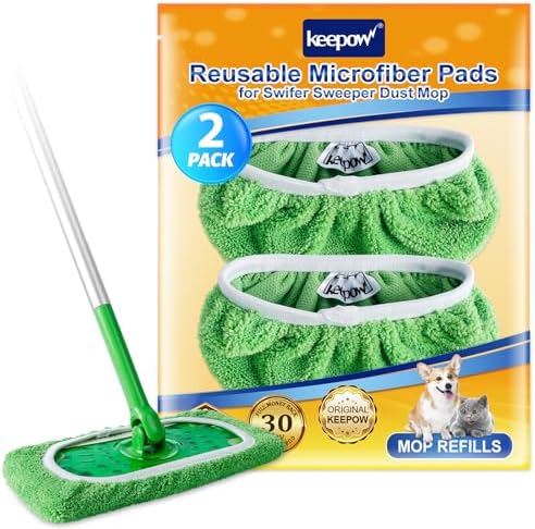 KEEPOW Reusable Microfiber Mop Pads for Swiffer 2 Pack
