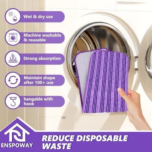ENSPOWAY Reusable Mop Pads 4 Pack Microfiber for Swiffer Power Mop
