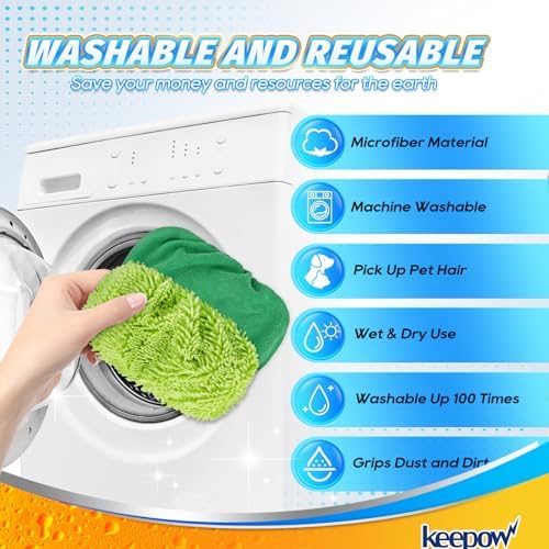 KEEPOW Reusable Microfiber Mop Pads - 4 Pack for Swiffer Sweeper