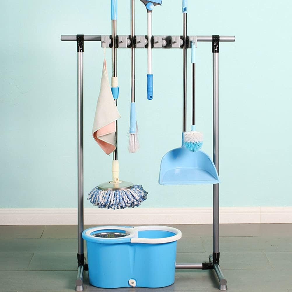 SHIJINHAO Mop Broom Holder with 5 Hooks and 6 Slots