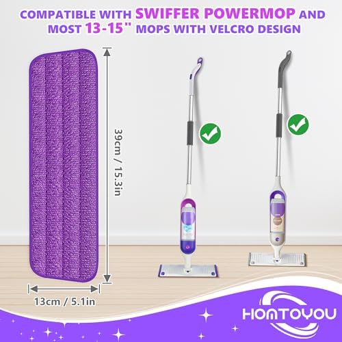 HOMTOYOU Reusable Mop Pads for Swiffer PowerMop - 6 Pack Microfiber Refills