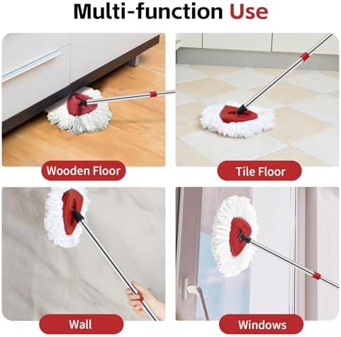 ANREKEYH Spin Mop Head Set - 2 Refills 30-58in Handle Triangle Base