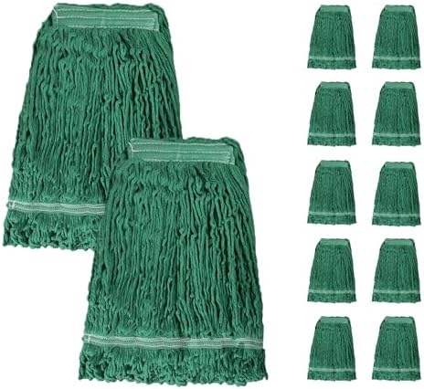 Commercial Mop Head Refill Pack of 12 - Green Cotton Looped Ends
