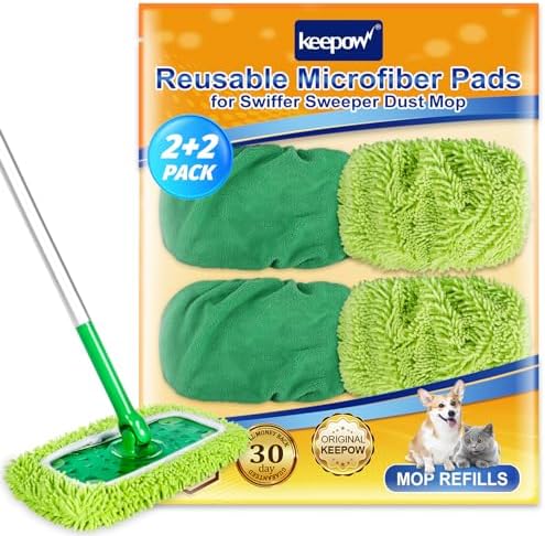 KEEPOW Reusable Microfiber Mop Pads - 4 Pack for Swiffer Sweeper