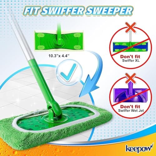 KEEPOW Reusable Microfiber Mop Pads - 4 Pack for Swiffer Sweeper