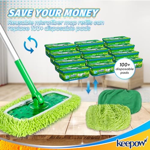 KEEPOW Reusable Microfiber Mop Pads - 4 Pack for Swiffer Sweeper