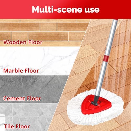 Spin Mop Replacement Head Set with Adjustable Handle and Base