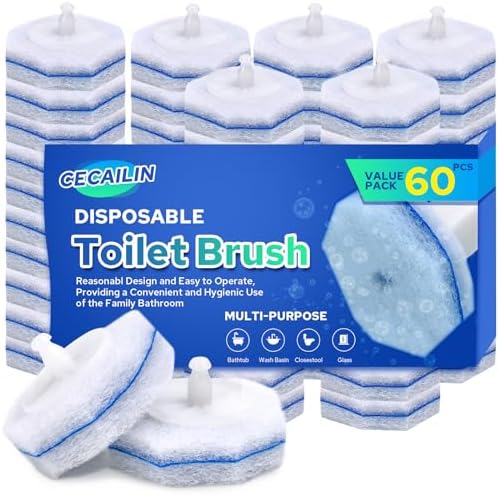 Cecailin 60pcs Disposable Toilet Brush with Cleaner 1