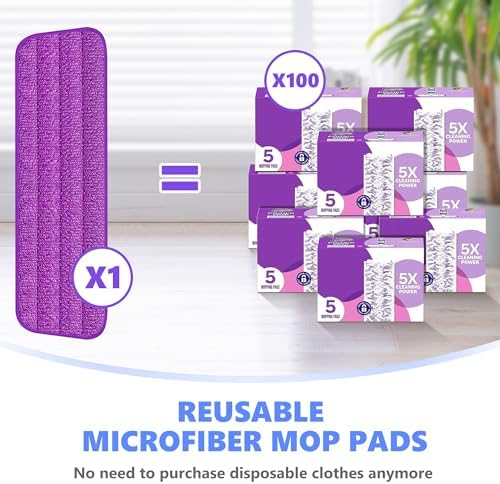 TRAV-ROUND Reusable Mop Pads 5 Pack Purple 153 x 51 inch