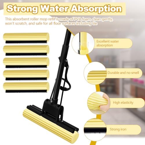10 Pcs Yellow PVA Sponge Mop Head Refill Replacement