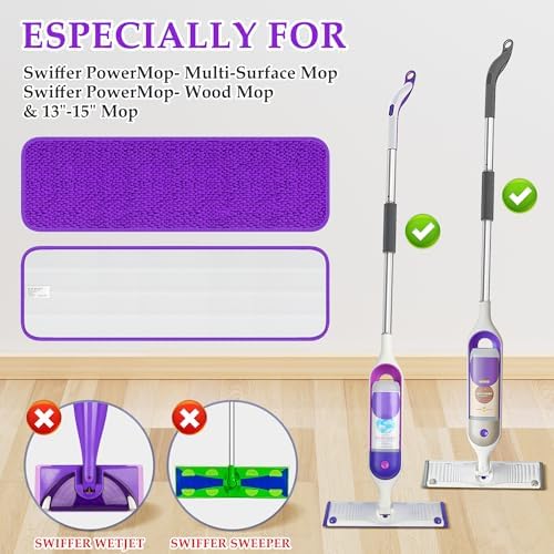 PAPCLEAN Microfiber Mop Pads Refill - 6 Pcs Reusable for Swiffer PowerMop