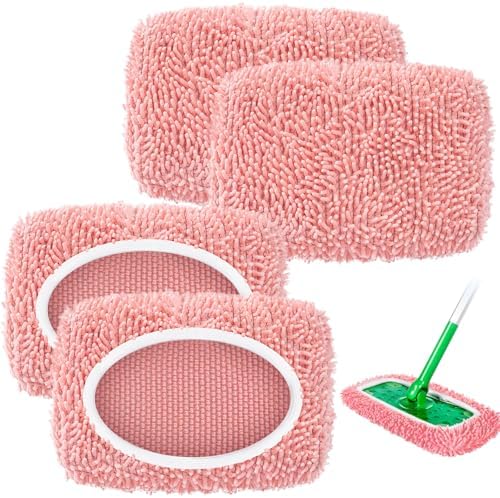 4 Pack Reusable Mop Pads for Swiffer Sweeper Pink