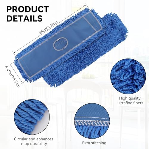 24 Inch Microfiber Dust Mop Head Replacement 3 Pack Blue