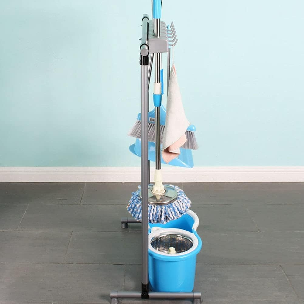 SHIJINHAO Mop Broom Holder with 5 Hooks and 6 Slots