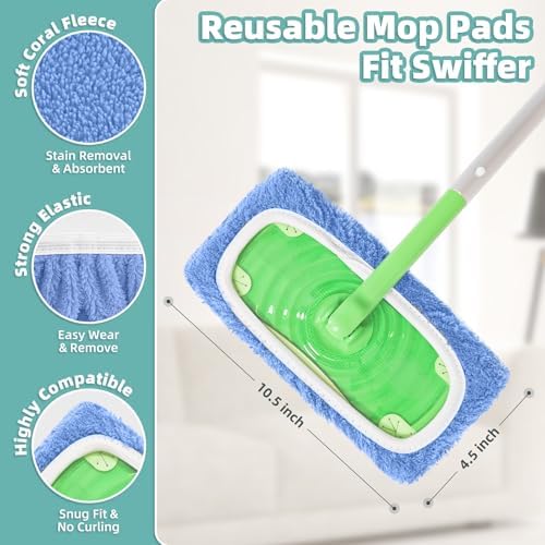 Loveco Reusable Mop Pads for Swiffer Mop - 6 Pack Blue