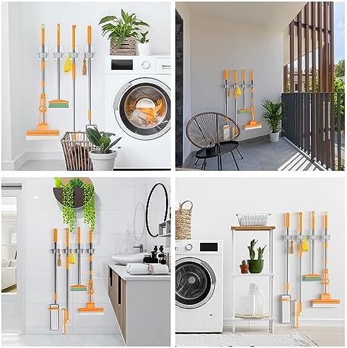 Batur 4 Pack Broom Holder Wall Mount with Hooks