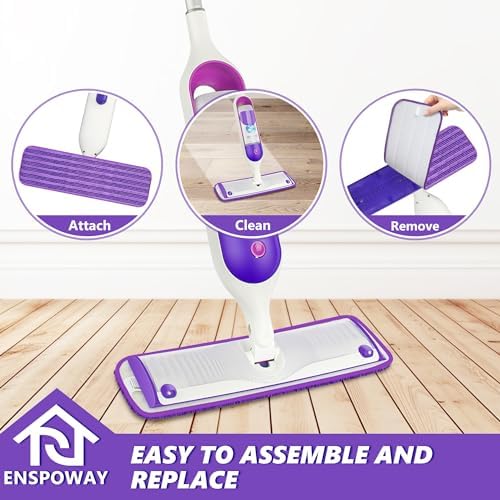 ENSPOWAY Reusable Mop Pads 4 Pack Microfiber for Swiffer Power Mop