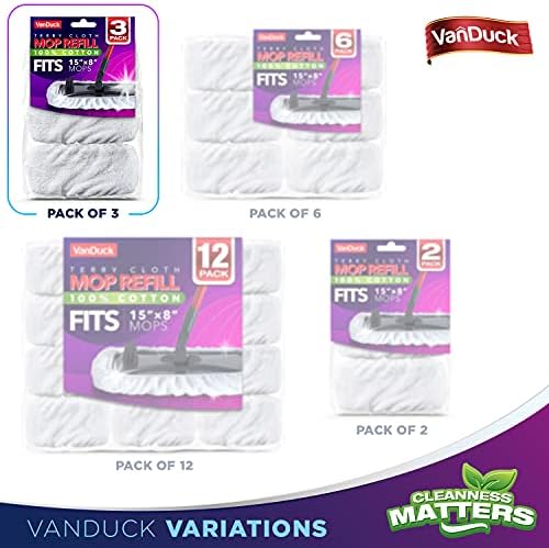 VanDuck 100 Cotton Terry Mop Pads 3-Pack 8x15 Inches