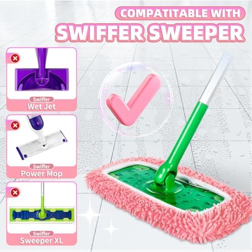 4 Pack Reusable Mop Pads for Swiffer Sweeper Pink