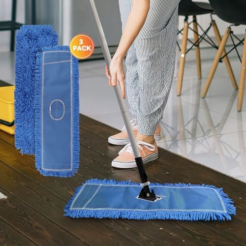 24 Inch Microfiber Dust Mop Head Replacement 3 Pack Blue