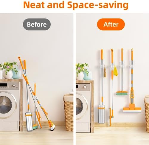Batur 4 Pack Broom Holder Wall Mount with Hooks