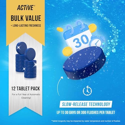 ACTIVE Automatic Toilet Cleaner Tablets - 12 Pack Septic Safe Heavy Duty