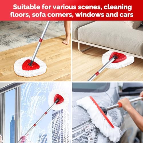 Spin Mop Replacement Head Set with Adjustable Handle and Base
